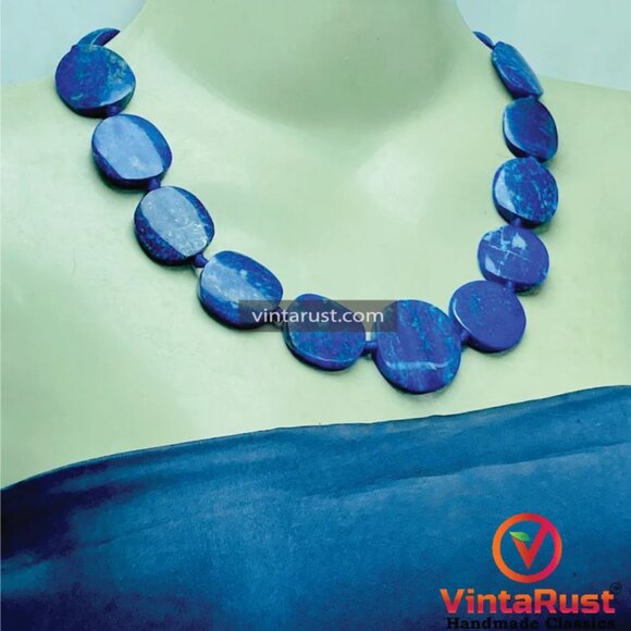 Handmade Lapis Lazuli Choker Necklace: Beaded Gemstone Jewelry - Picture 6 of 11